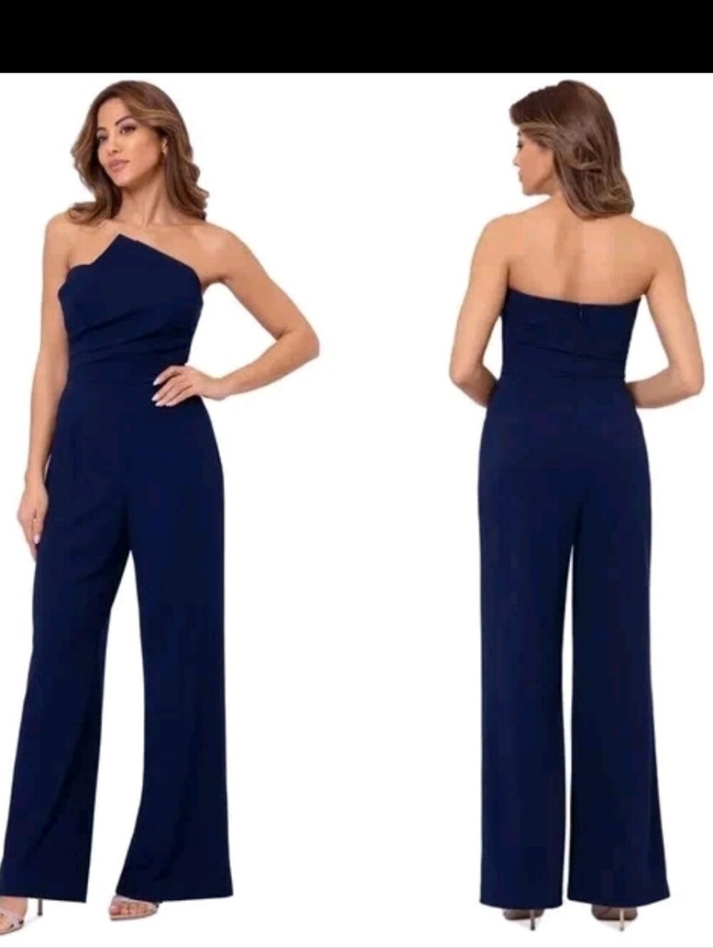 NWT Betsy & Adam Navy Blue Strapless Cowl Neck Jumpsuit Size 14W $249 Party